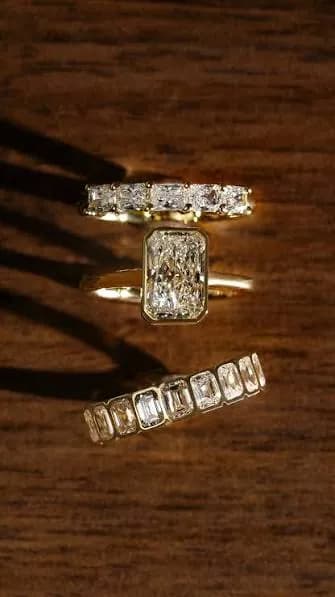 Stack of gold rings close up